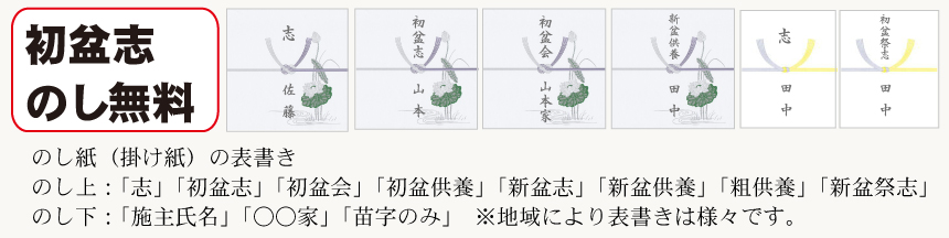 初盆,新盆のお返し,のし紙,種類,蓮,黄白,黒白,志,初盆志,初盆会,新盆供養,祭,施主　説明画像